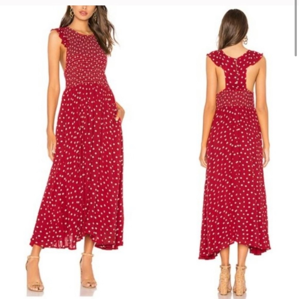Free People Red Polka Dot Mid Dress